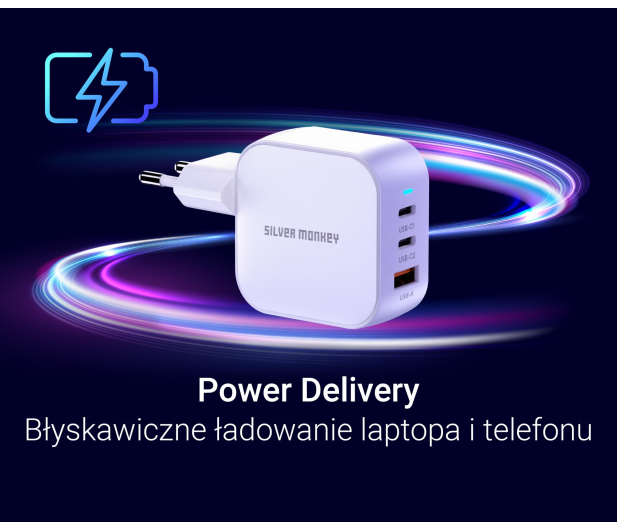 Silver Monkey Ładowarka GaN Smart Trio 70W PD Biała - 1417248 - zdjęcie 3